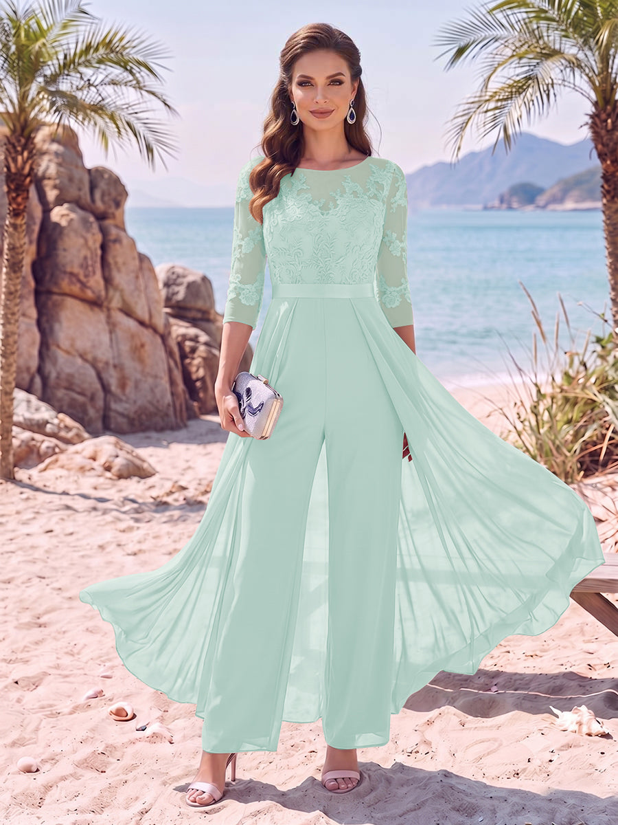Evangeline Pearl Sky Blue back view mother of the bride dress