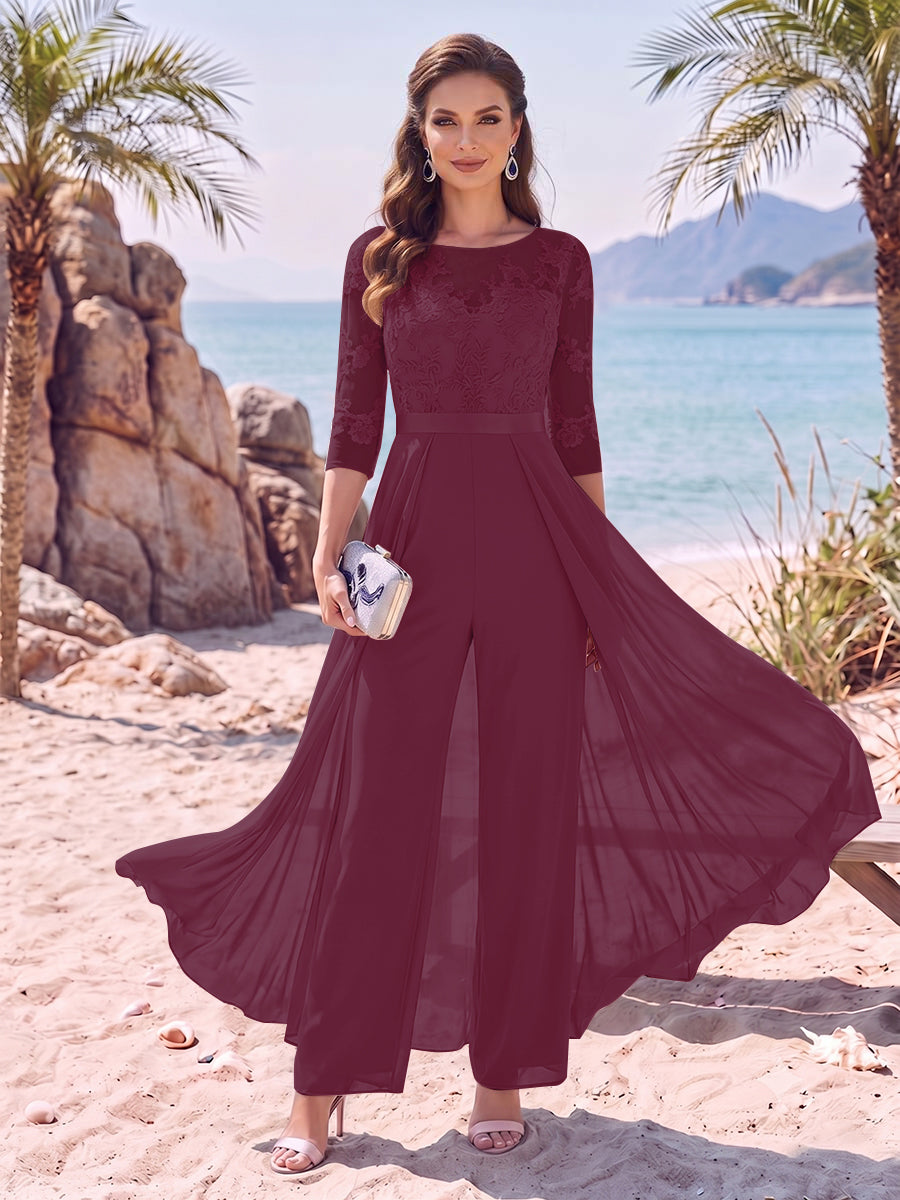 Evangeline Pearl Burgundy side view mother of the bride dress