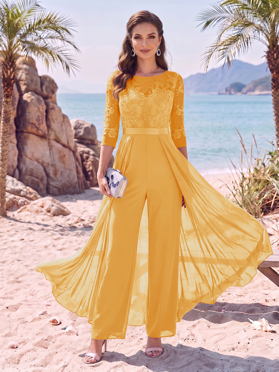 Evangeline Pearl Gold front view mother of the bride dress