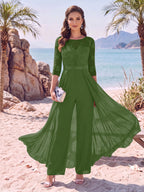 Evangeline Pearl Olive Green front view mother of the bride dress