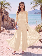 Evangeline Pearl Peach front view mother of the bride dress