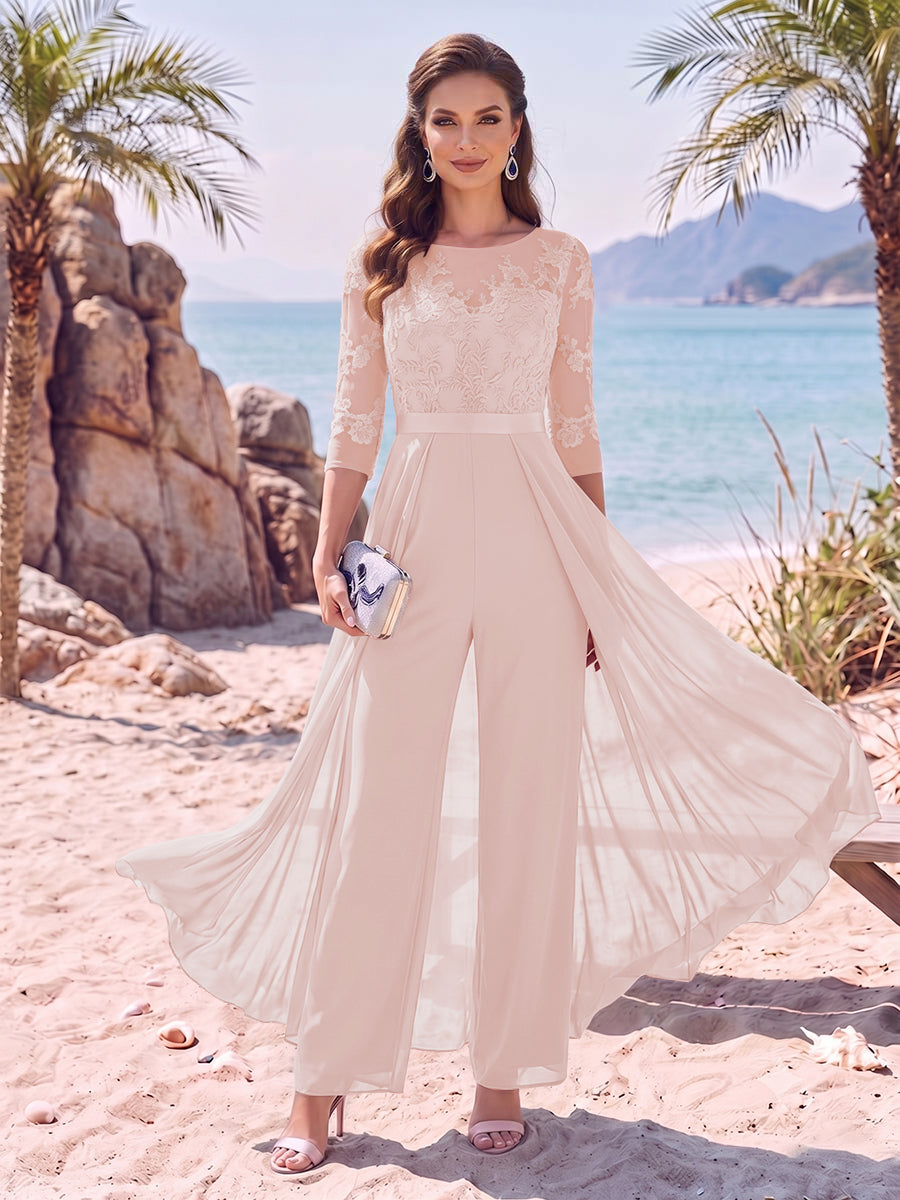 Evangeline Pearl Pearl Pink front view mother of the bride dress
