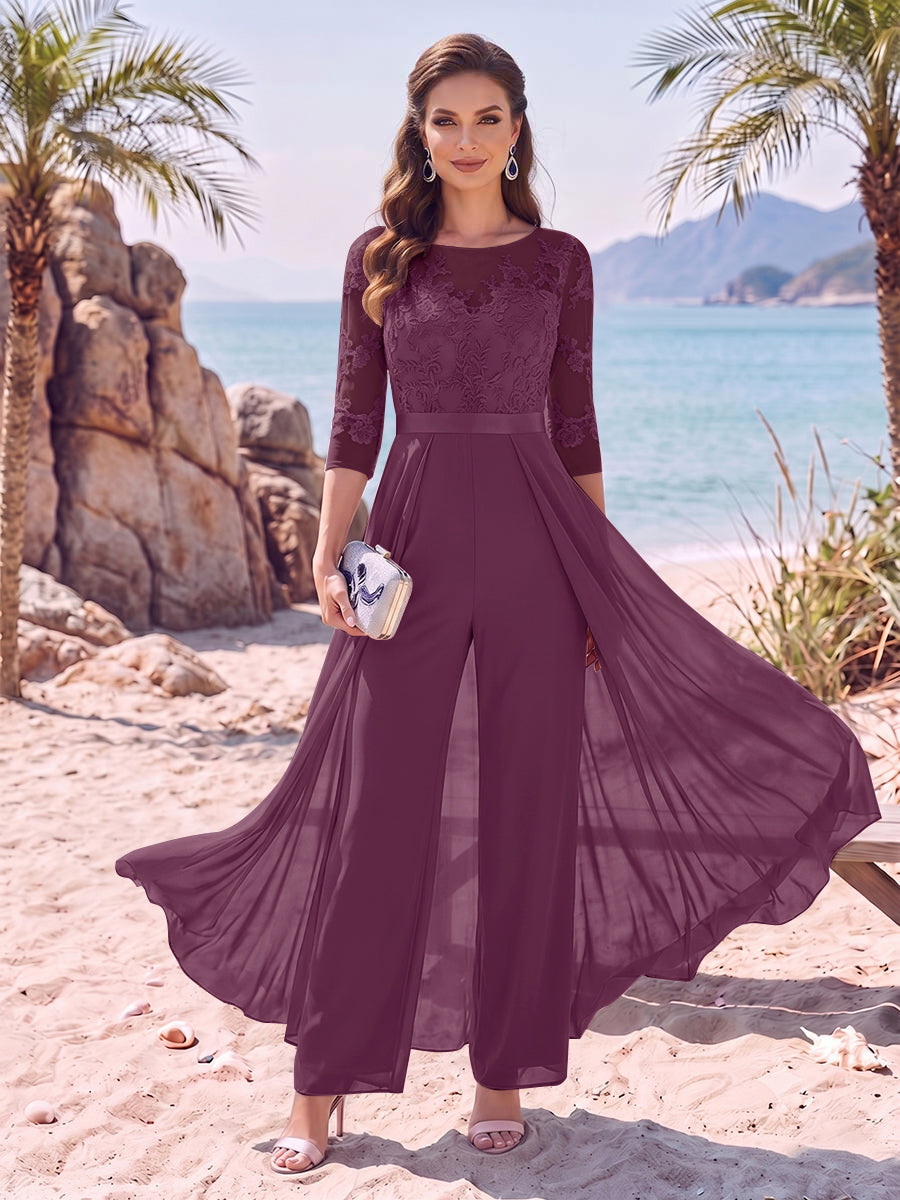 Evangeline Pearl Plum front view mother of the bride dress