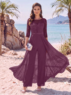 Evangeline Pearl Plum front view mother of the bride dress