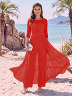 Evangeline Pearl Red front view mother of the bride dress