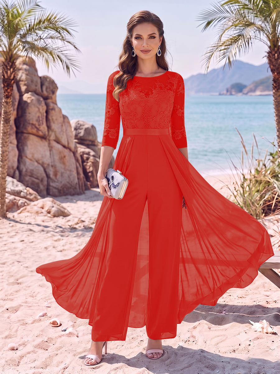 Evangeline Pearl Red front view mother of the bride dress