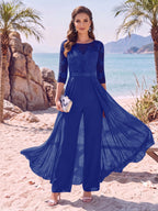 Evangeline Pearl Royal Blue side view mother of the bride dress