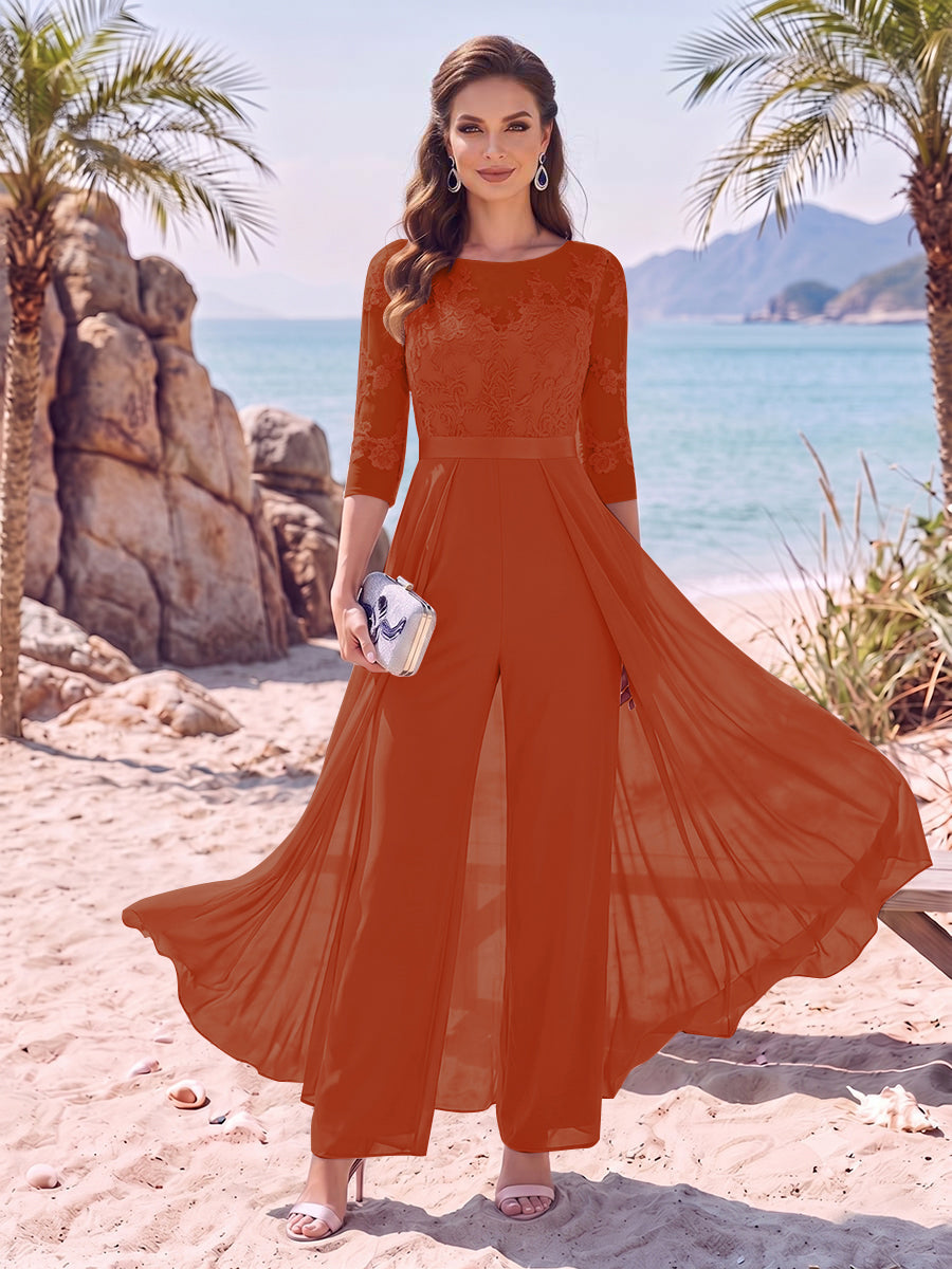 Evangeline Pearl Rust front view mother of the bride dress