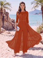 Evangeline Pearl Rust front view mother of the bride dress