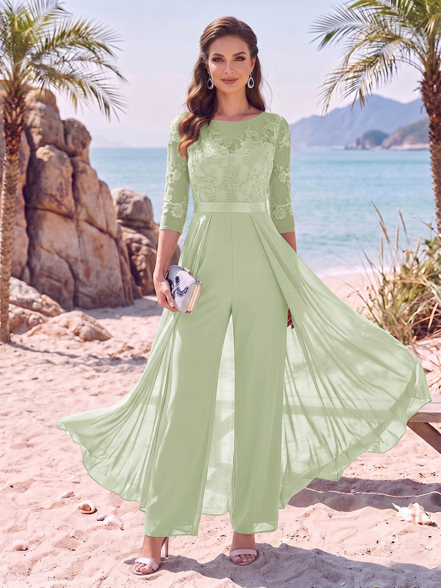 Evangeline Pearl Sage Green front view mother of the bride dress