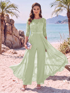 Evangeline Pearl Sage Green front view mother of the bride dress