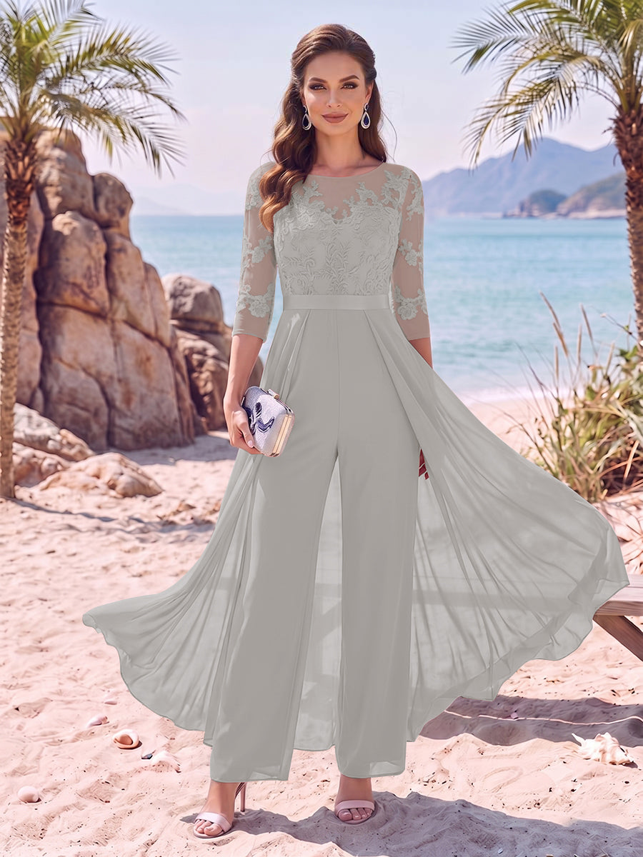 Evangeline Pearl Silver front view mother of the bride dress