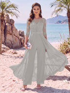 Evangeline Pearl Silver front view mother of the bride dress