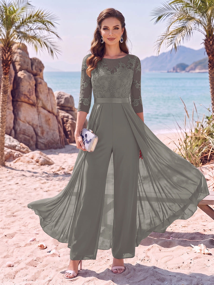Evangeline Pearl Steel Grey front view mother of the bride dress