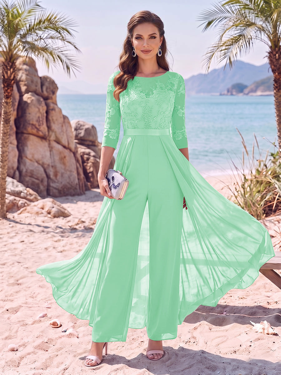 Evangeline Pearl Pool Blue front view mother of the bride dress
