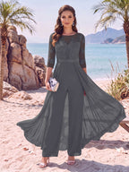 Evangeline Pearl Dusty Blue front view mother of the bride dress