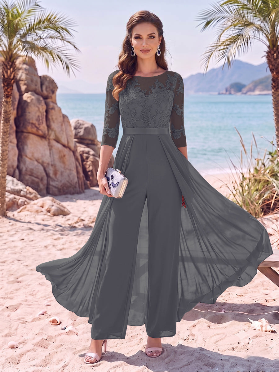 Evangeline Pearl Dusty Blue front view mother of the bride dress