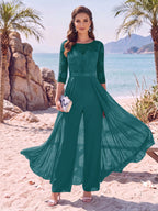 Evangeline Pearl Teal front view mother of the bride dress