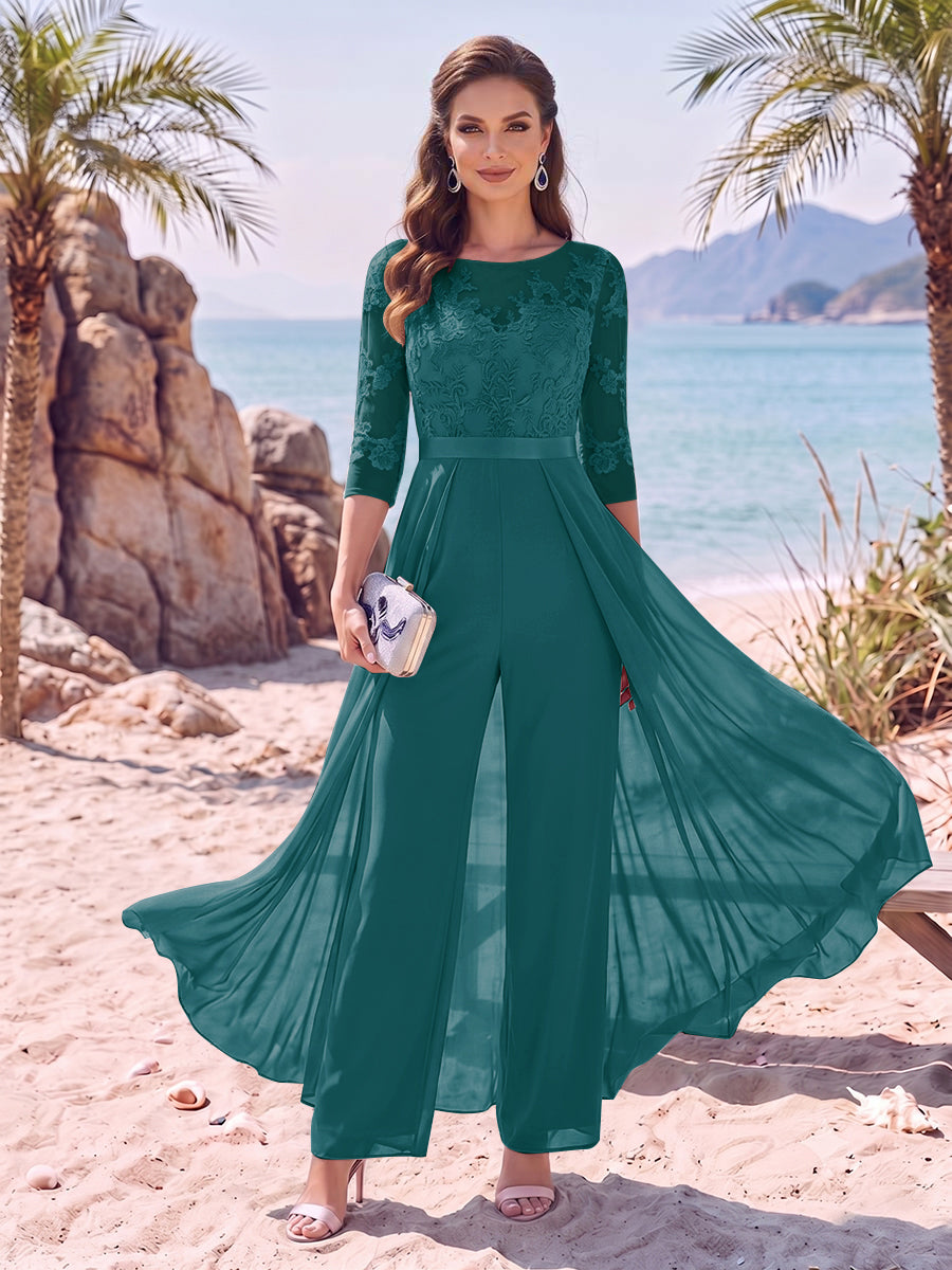 Evangeline Pearl Teal front view mother of the bride dress