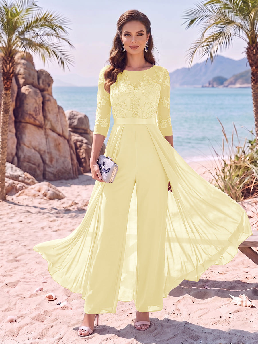 Evangeline Pearl Yellow front view mother of the bride dress