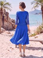 Evelina cornflower blue back view mother of the bride dress