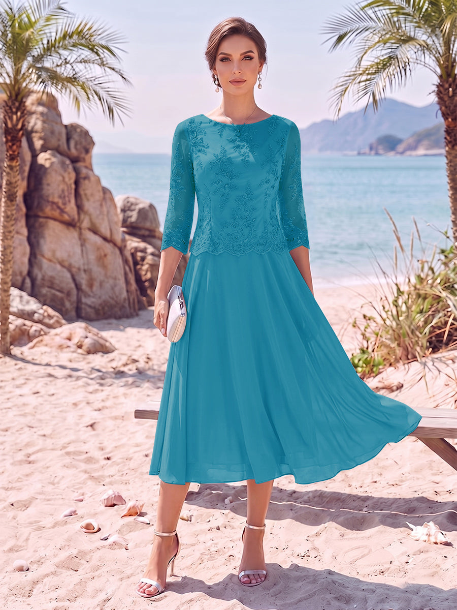 Noeline Iris Turquoise front view mother of the bride dress