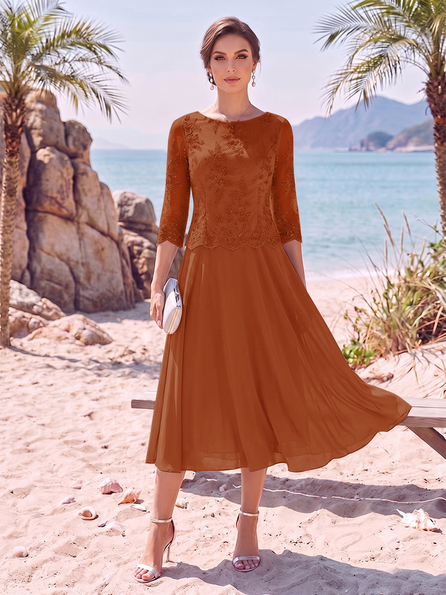 Evelina burnt orange front view mother of the bride dress