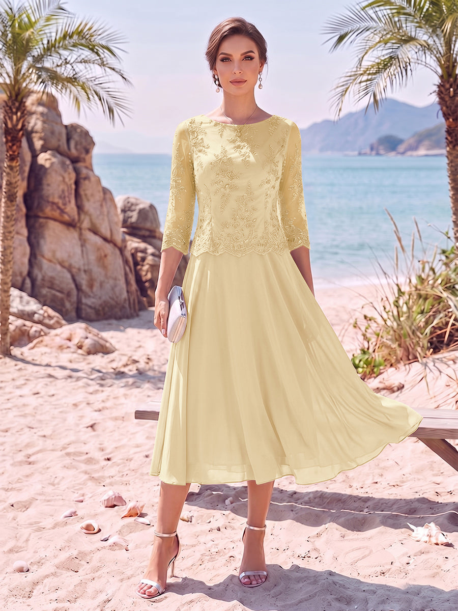 Evelina champagne front view mother of the bride dress