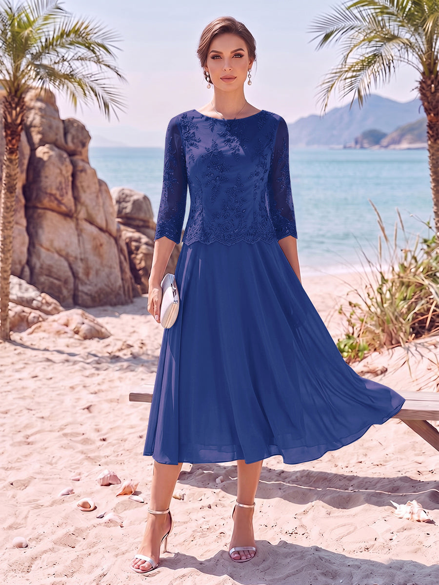 Evelina royal blue front view mother of the bride dress