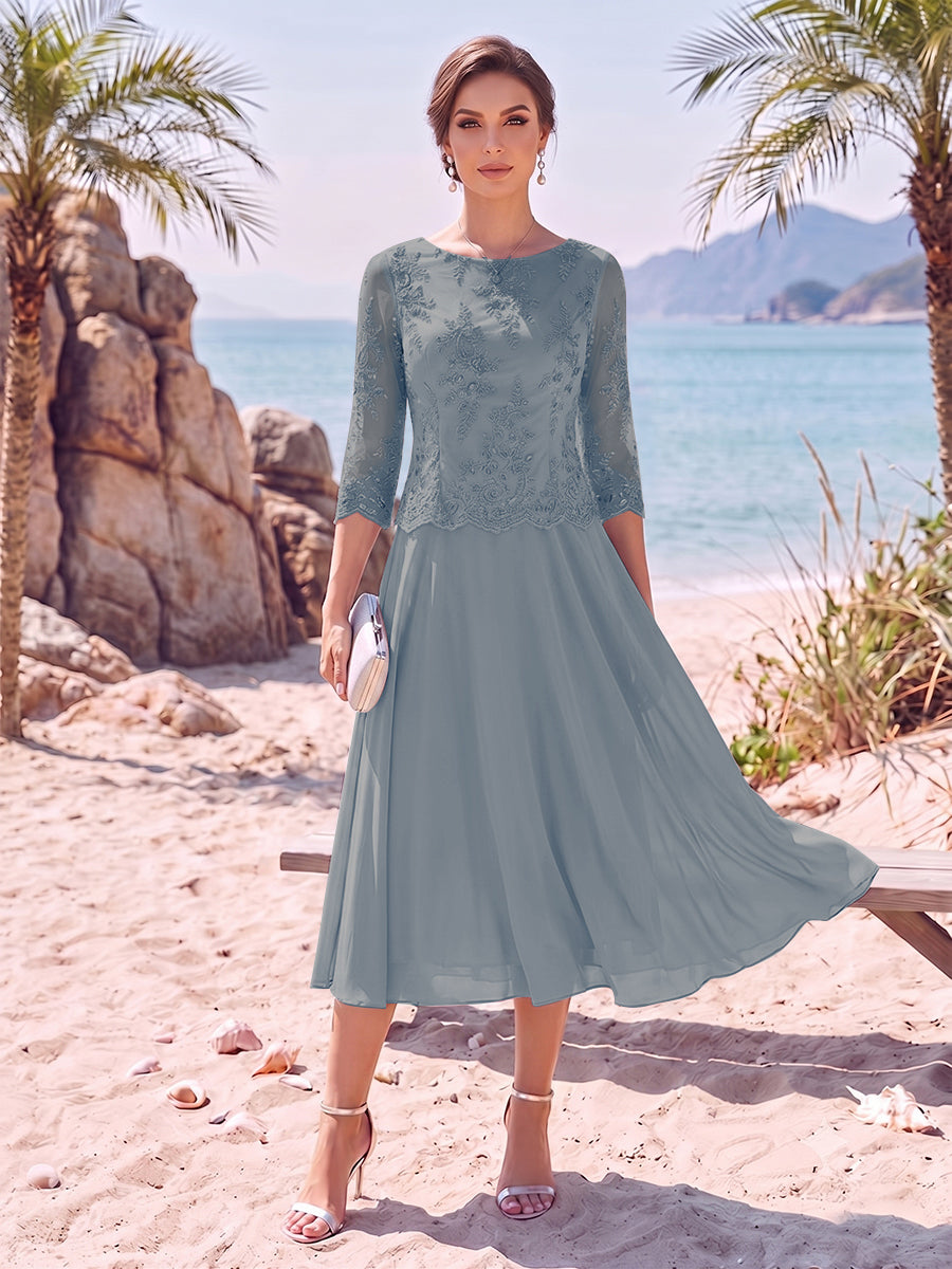 Evelina dusty blue front view mother of the bride dress