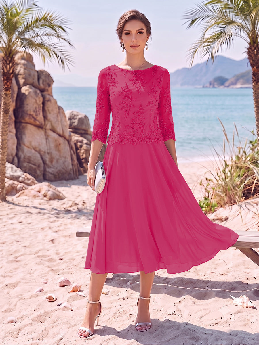 Evelina fuchsia front view mother of the bride dress