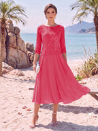 Evelina hot pink front view mother of the bride dress