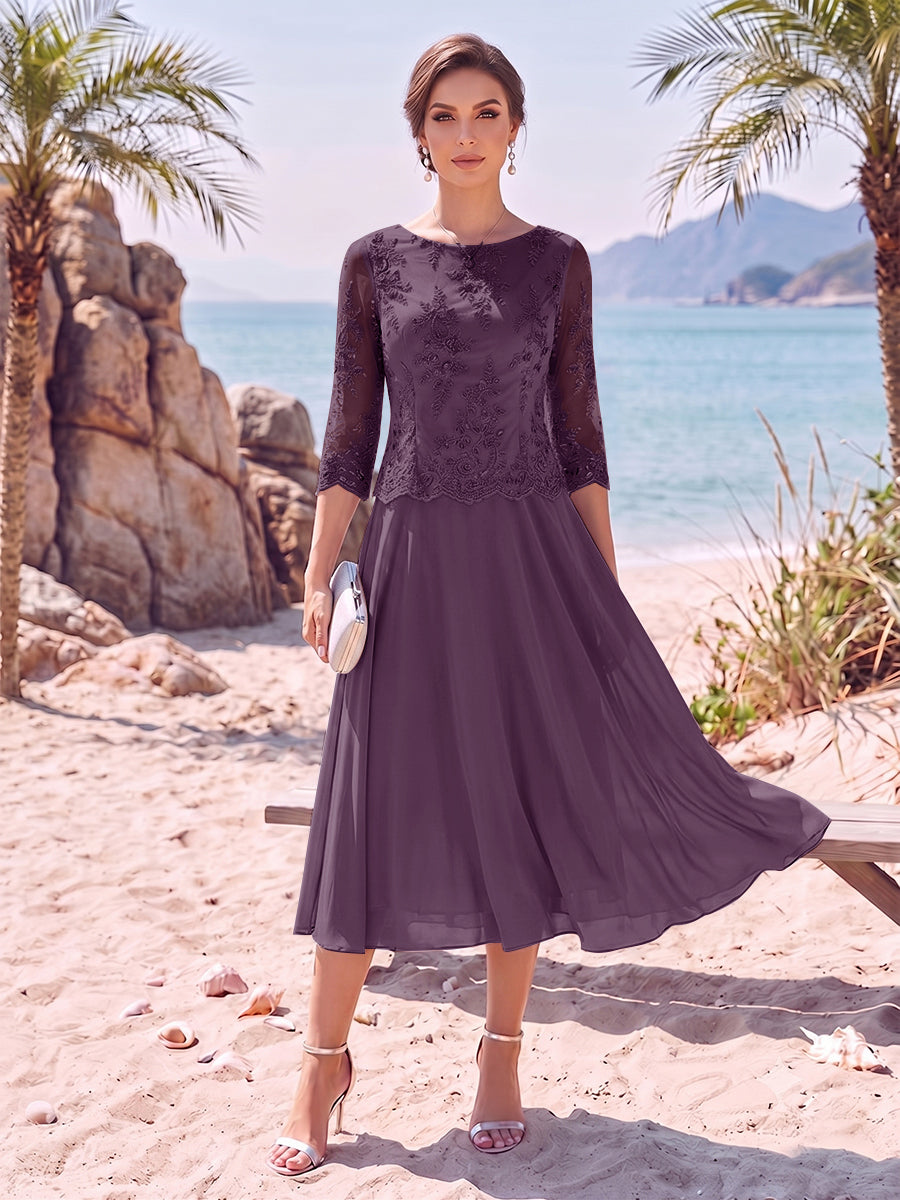 Evelina grape front view mother of the bride dress
