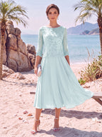 Evelina sky blue front view mother of the bride dress