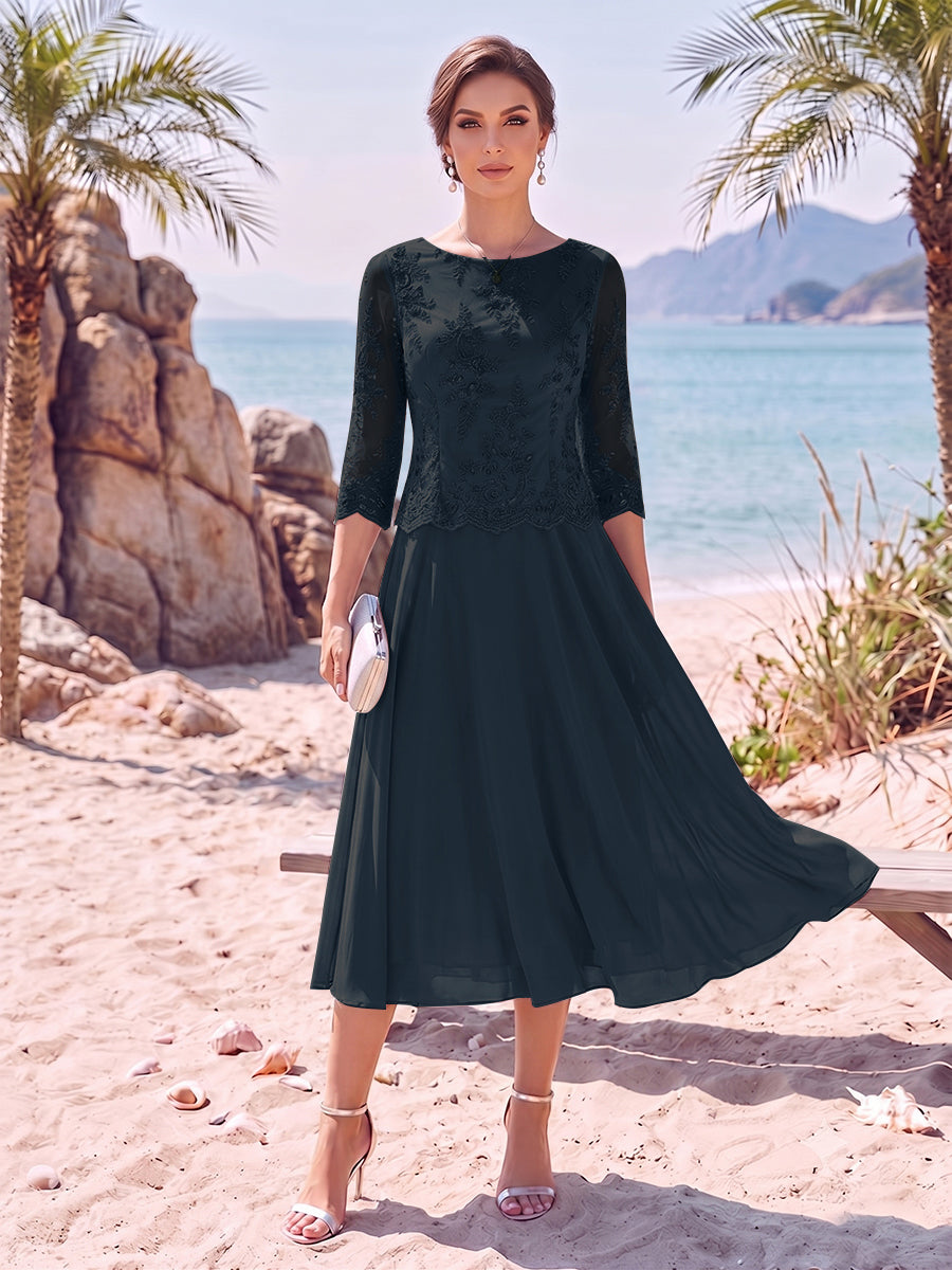 Evelina navy blue front view mother of the bride dress