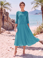 Evelina ocean blue front view mother of the bride dress
