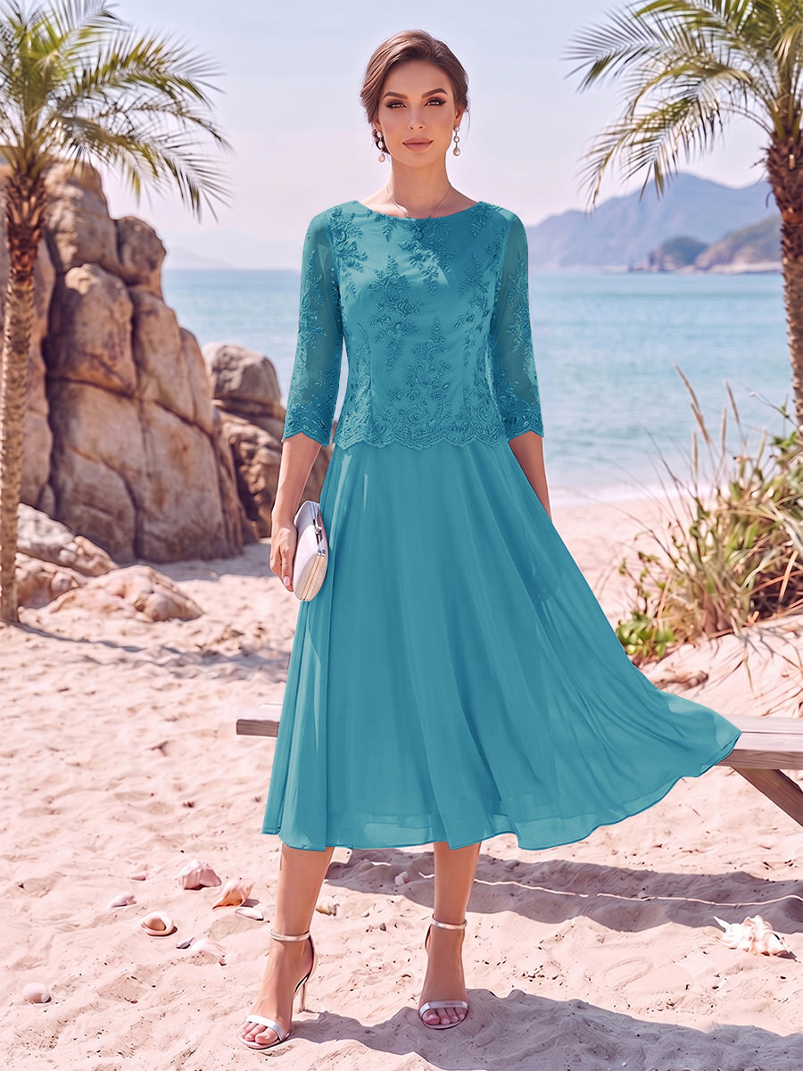 Noeline Iris Ocean Blue front view mother of the bride dress