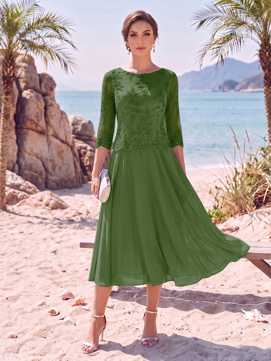 Noeline Iris Olive Green front view mother of the bride dress