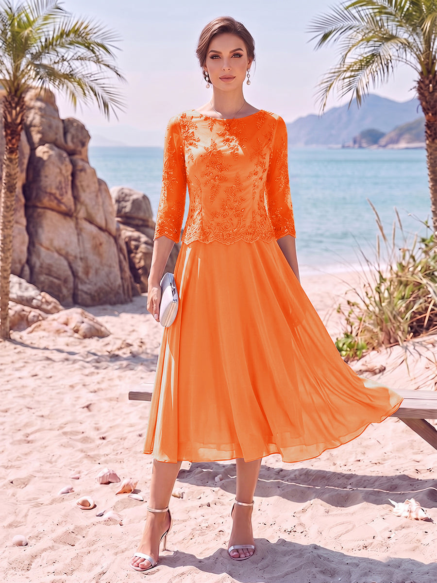 Evelina orange front view mother of the bride dress