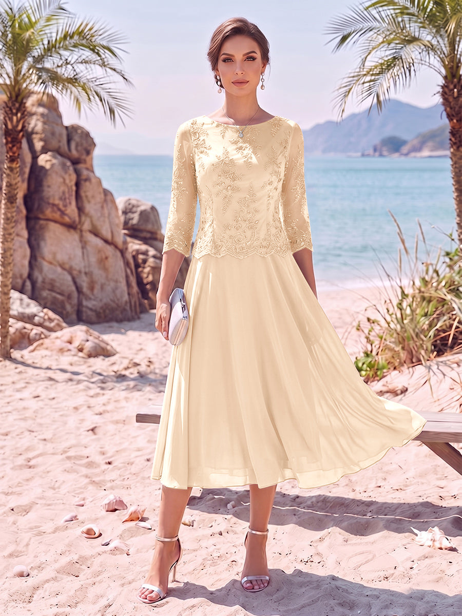 Evelina peach front view mother of the bride dress