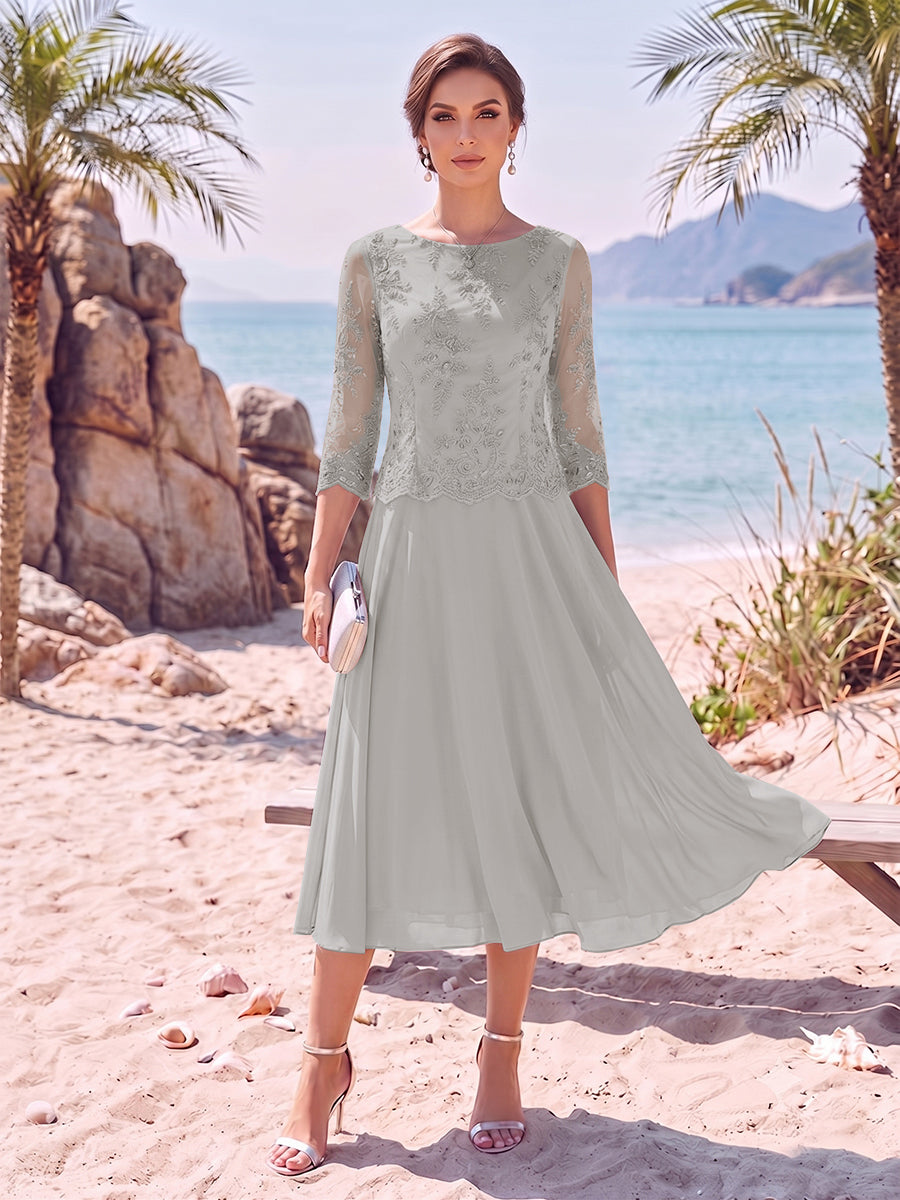 Evelina silver front view mother of the bride dress