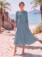 Evelina steel blue front view mother of the bride dress