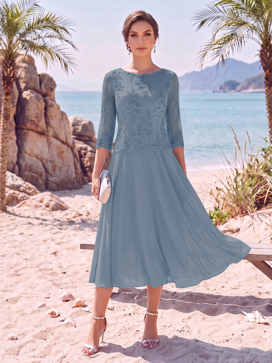 Noeline Iris Steel Blue front view mother of the bride dress
