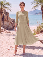 Noeline Iris Taupe front view mother of the bride dress