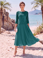 Evelina teal front view mother of the bride dress