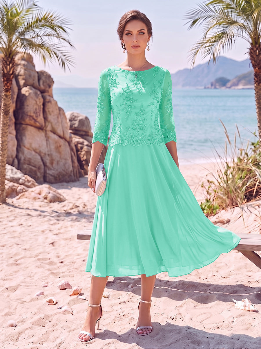 Evelina turquoise front view mother of the bride dress