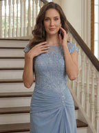 Leonie cornflower blue side view mother of the bride dress