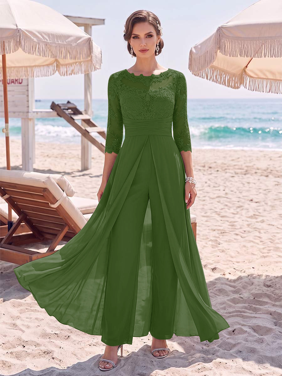Amelie olive green front view mother of the bride outfit