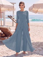 Amelie steel blue front view mother of the bride outfit