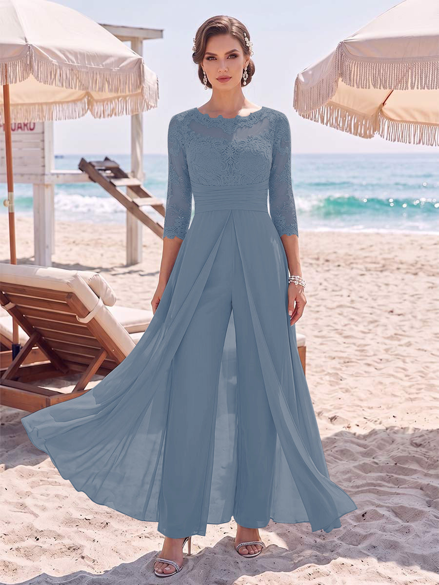 Amelie steel blue front view mother of the bride outfit